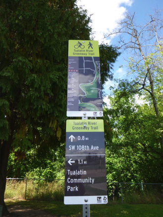 Example of directional signage located in park – sign for Tualatin River Greenway Trail and Tualatin Community Park